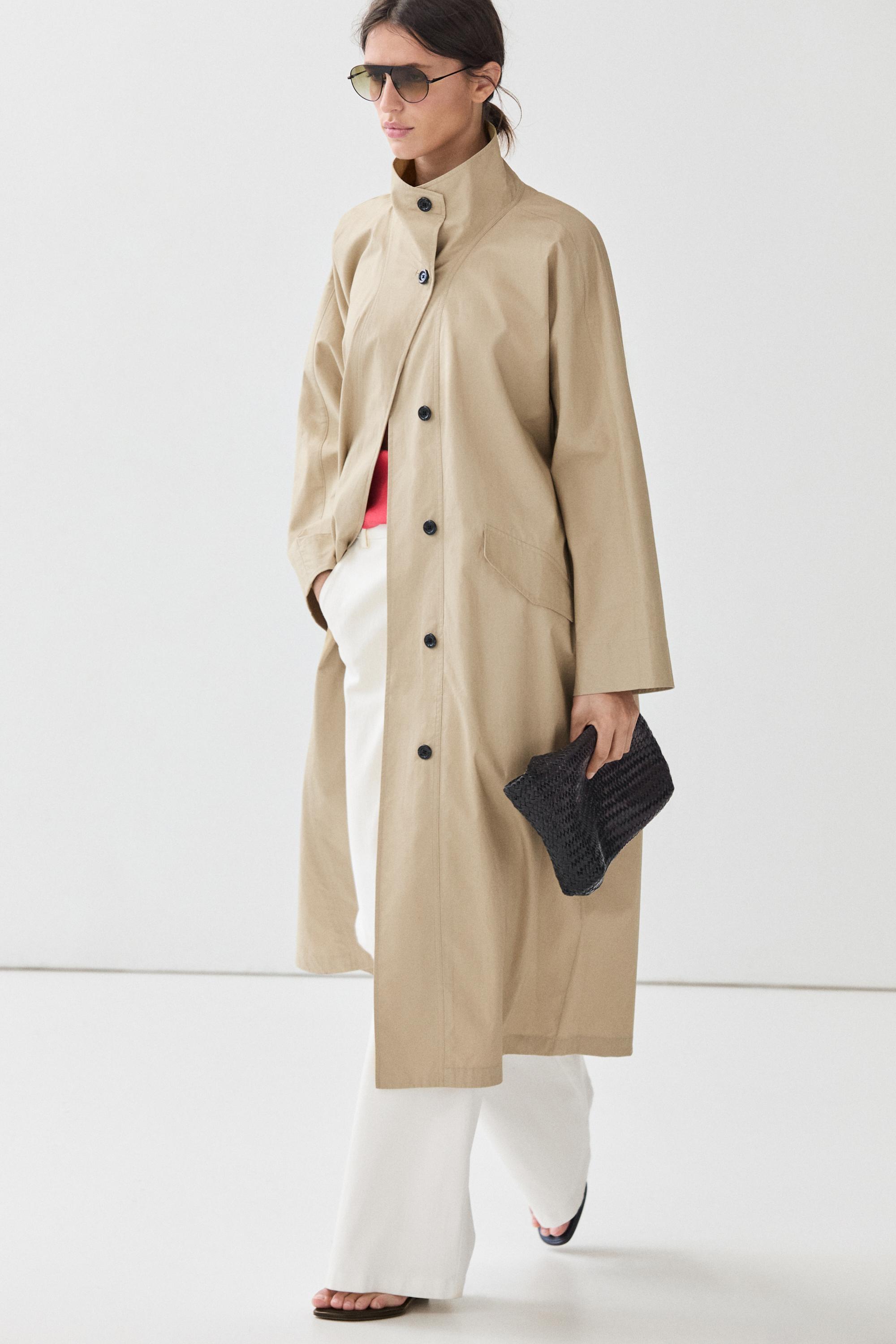 100% Cotton High-Neck Trench Coat
